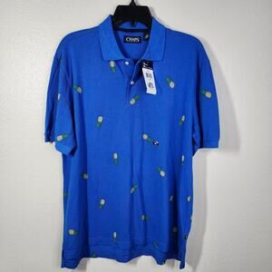 Chaps Royal Blue Polo Yellow Shirt Pineapples NWT Preppy Classic Size M